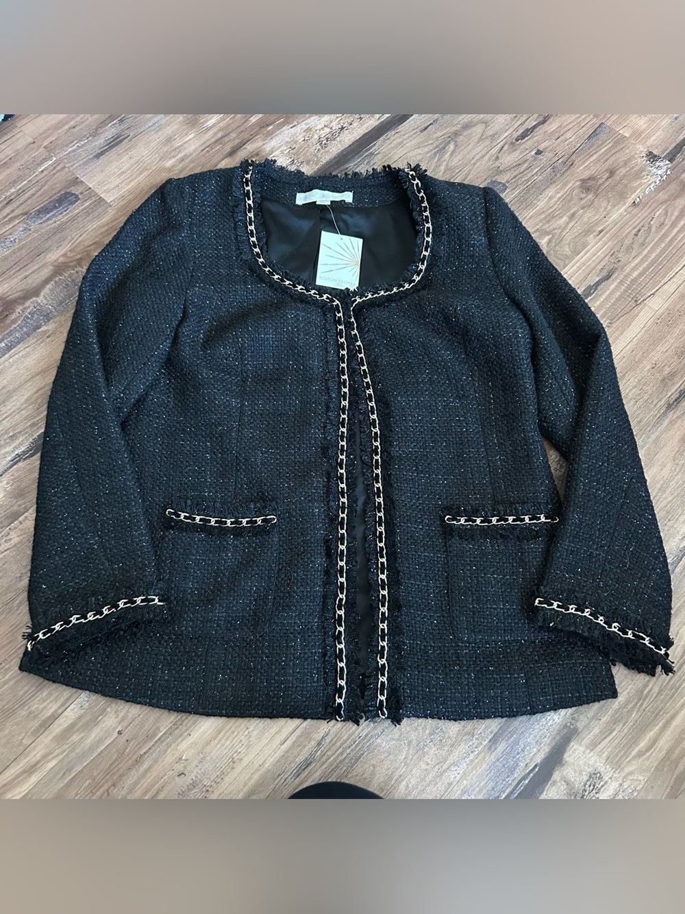 Black Tweed Coat with Gold Hardware XL